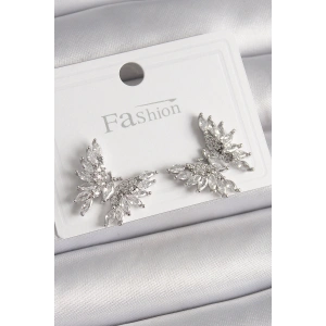 Pirinç Gümüş Renk Zirkon Taşlı Kelebek Model Kadın Küpe