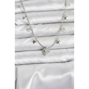 Pirinç Gümüş Renk Zirkon Taşlı Kutup Yıldızı Model Kadın Kolye