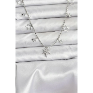 Pirinç Gümüş Renk Zirkon Taşlı Kutup Yıldızı Model Kadın Kolye