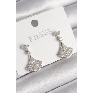 Pirinç Gümüş Renk Zirkon Taşlı Motif Model Kadın Küpe