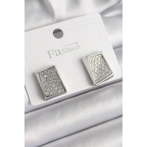 Pirinç Gümüş Renk Zirkon Taşlı Plaka Model Kadın Küpe