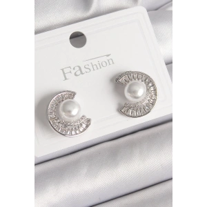 Pirinç Gümüş Renk Zirkon Taşlı Salyangoz Model İnci Detay Kadın Küpe