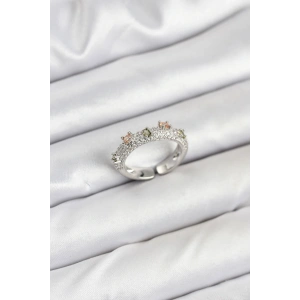 Pirinç Gümüş Renk Zirkon Taşlı Vintage Kadın Yüzük