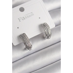 Pirinç Gümüş Renk Zirkon Taşlı Yarım Halka Model Kadın Küpe