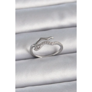 Pirinç Gümüş Renk Zirkon Taşlı Yılan Ayarlanabilir Model Kadın Yüzük