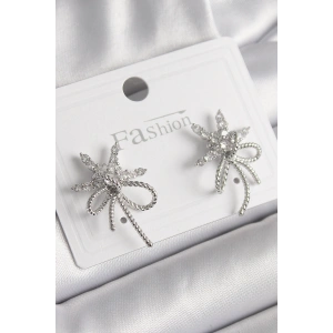 Pirinç Gümüş Renk Zirkon Taşlı Yıldız Düğüm Model Kadın Küpe