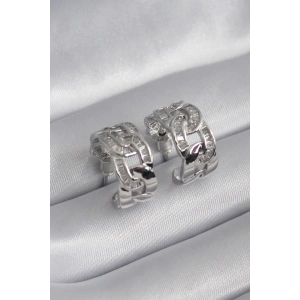 Pirinç Gümüş Renk Zirkon Taşlı Zincir Model Kadın Küpe