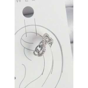 Pirinç Gümüş Renk Zirkon Taşlı Zincir Sonsuzluk Model Kadın Kıkırdak Küpe