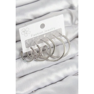 Pirinç Halka Model Gümüş Renk Kadın Set Küpe