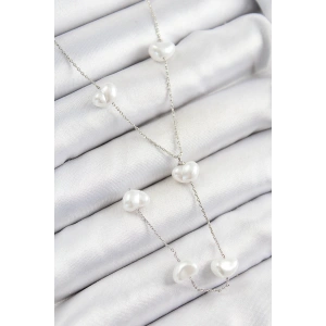 Pirinç İncili Kalp Figürlü Y Model Gümüş Renk Kadın Kolye