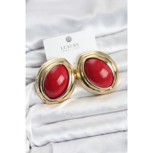 Pirinç Kırmızı Badem Model Vintage Gold Kadın Küpe