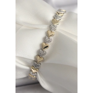 Pirinç Mix Renk Zirkon Taşlı Kalp Model VIP Seri Kadın Bileklik