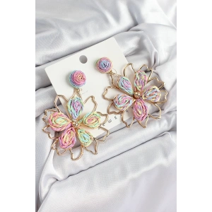 Pirinç Rainbow Çiçek Model Gold Renk Kadın Hasır Küpe