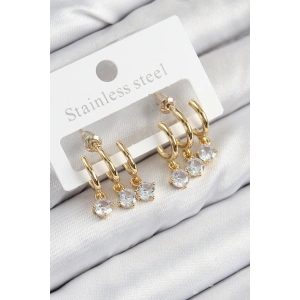 Pirinç Sallantılı Zirkon Taşlı Model Gold Renk Kadın Küpe