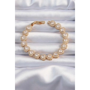 Pirinç Vip Seri Gold Renk Zirkon Taşlı Kalp Model Bileklik