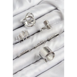 Pirinç Yaprak Model Gümüş Renk Kadın Yüzük Kombin Set