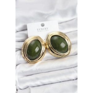 Pirinç Yeşil Badem Model Vintage Gold Kadın Küpe