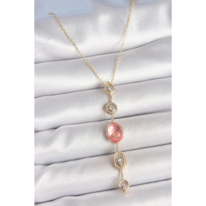 Pirinç Zincir Pembe Gold Renk Zirkon Taşlı Y Kolye