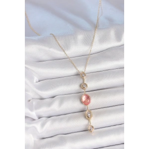 Pirinç Zincir Pembe Gold Renk Zirkon Taşlı Y Kolye