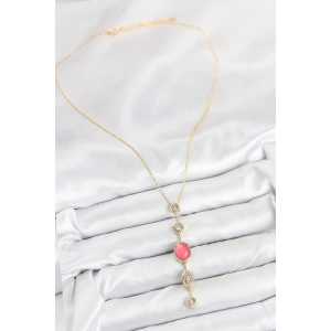 Pirinç Zincir Pembe Gold Renk Zirkon Taşlı Y Kolye