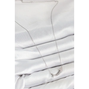 Pirinç Zirkon Taşlı Balık Kılçığı Model Gümüş Renk Kadın Kolye