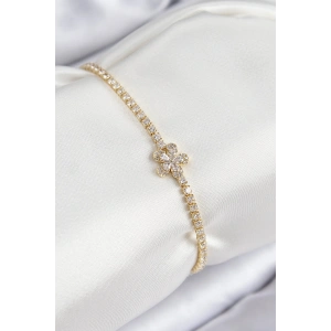 Pirinç Zirkon Taşlı Çiçek Model Gold Renk Kadın Bileklik