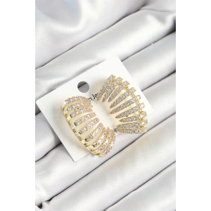 Pirinç Zirkon Taşlı Çoklu Görünümlü Model Gold Renk Kadın Küpe