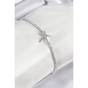 Pirinç Zirkon Taşlı Deniz Yıldızı Model Gümüş Renk Kadın Bileklik