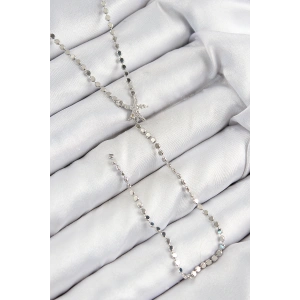 Pirinç Zirkon Taşlı Ezme Zincirli Deniz Yıldızı Model Gümüş Renk Y Kolye