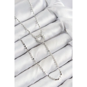 Pirinç Zirkon Taşlı Ezme Zincirli Kalp Model Gümüş Renk Y Kolye