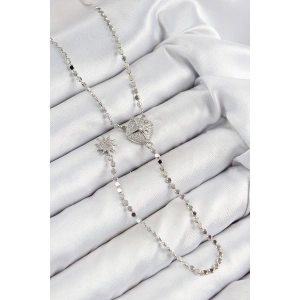 Pirinç Zirkon Taşlı Ezme Zincirli Madalyon Model Gümüş Renk Y Kolye