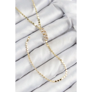 Pirinç Zirkon Taşlı Ezme Zincirli Model Gold Renk Y Kolye