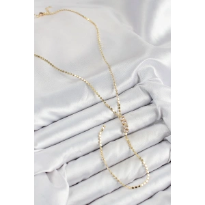 Pirinç Zirkon Taşlı Ezme Zincirli Model Gold Renk Y Kolye