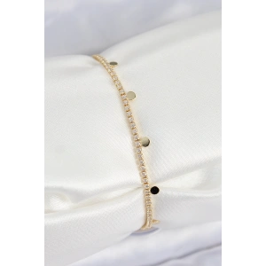 Pirinç Zirkon Taşlı Ezme Zincirli Sıralı Model Gold Renk Kadın Bilekilk