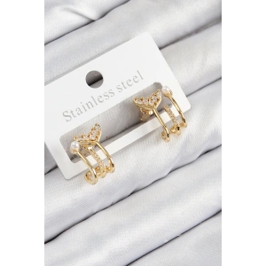 Pirinç Zirkon Taşlı İnci Detaylı Balık Kuyruğu Model Gold Renk Kadın Küpe