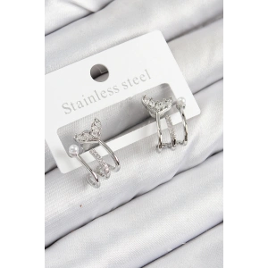 Pirinç Zirkon Taşlı İnci Detaylı Balık Kuyruğu Model Gümüş Renk Kadın Küpe