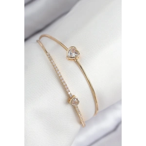 Pirinç Zirkon Taşlı Kalp Model Gold Renk Kadın Bileklik