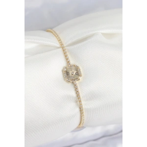 Pirinç Zirkon Taşlı Kare Model Gold Renk Kadın Bilekilk