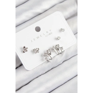 Pirinç Zirkon Taşlı Kelebek Model Gümüş Renk 925 Ayar Gümüş Çivi Kadın Küpe Set