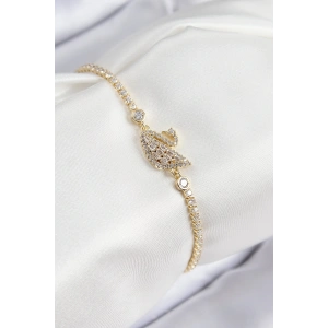 Pirinç Zirkon Taşlı Kuğu Model Gold Renk Kadın Bileklik