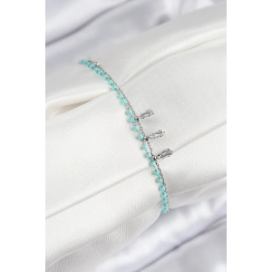 Pirinç Zirkon Taşlı Mavi Boncuklu Model Gümüş Renk Kadın Bileklik