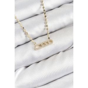 Pirinç Zirkon Taşlı Messika Model Ezme Zincir Gold Renk Kadın Kolye