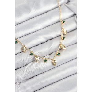 Pirinç Zirkon Taşlı Sallantılı Damla Model Gold Renk Kadın Kolye