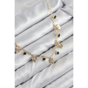 Pirinç Zirkon Taşlı Sallantılı Damla Model Gold Renk Kadın Kolye