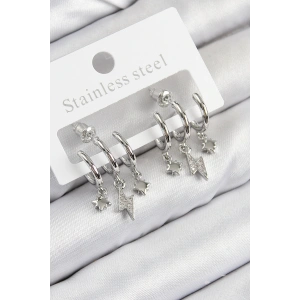 Pirinç Zirkon Taşlı Şimşek Model Gümüş Renk Kadın Küpe