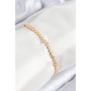Pirinç Zirkon Taşlı Sıralı Model Gold Renk Asansörlü Kadın Bileklik