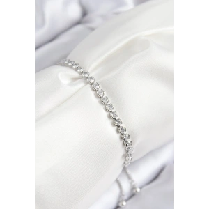 Pirinç Zirkon Taşlı Sıralı Model Gümüş Renk Asansörlü Kadın Bileklik