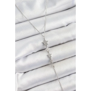 Pirinç Zirkon Taşlı Sıralı Yıldız Figürlü Y Model Gümüş Renk Kadın Kolye