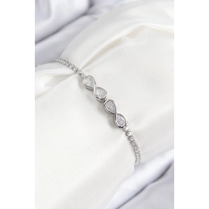 Pirinç Zirkon Taşlı Sonsuzluk Model Gümüş Renk Asansörlü Kadın Bileklik