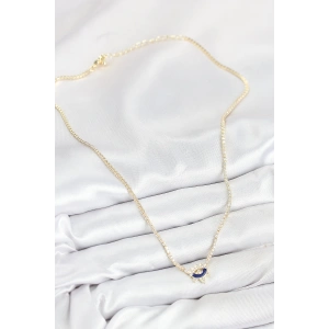 Pirinç Zirkon Taşlı Su Yolu Göz Model Gold Renk Kadın Kolye